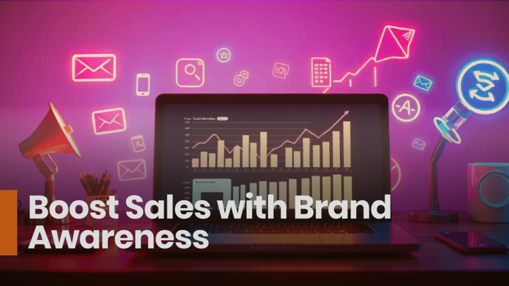 Laptop screen showing sales growth through brand awareness